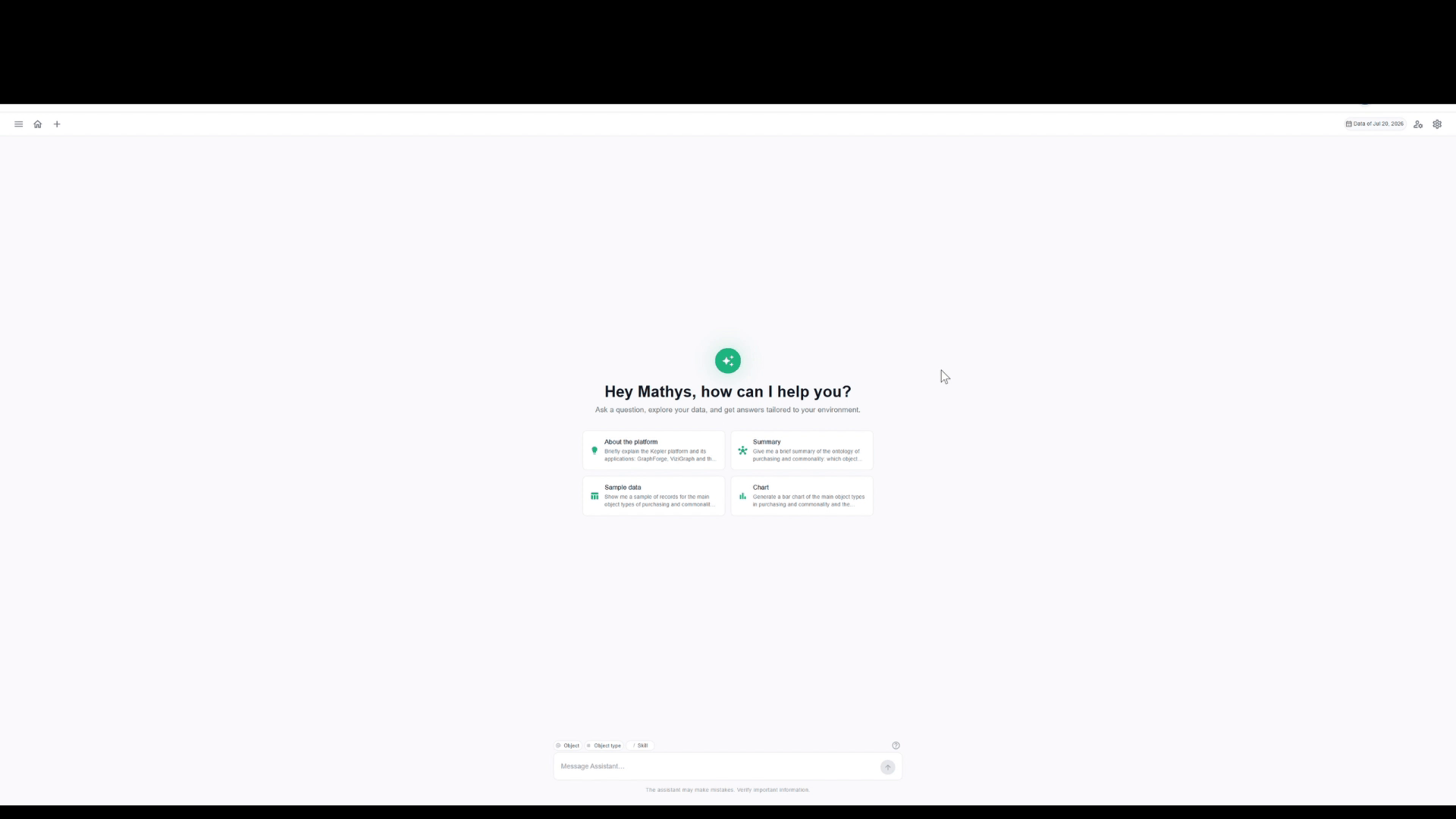AI ChatBox welcome screen